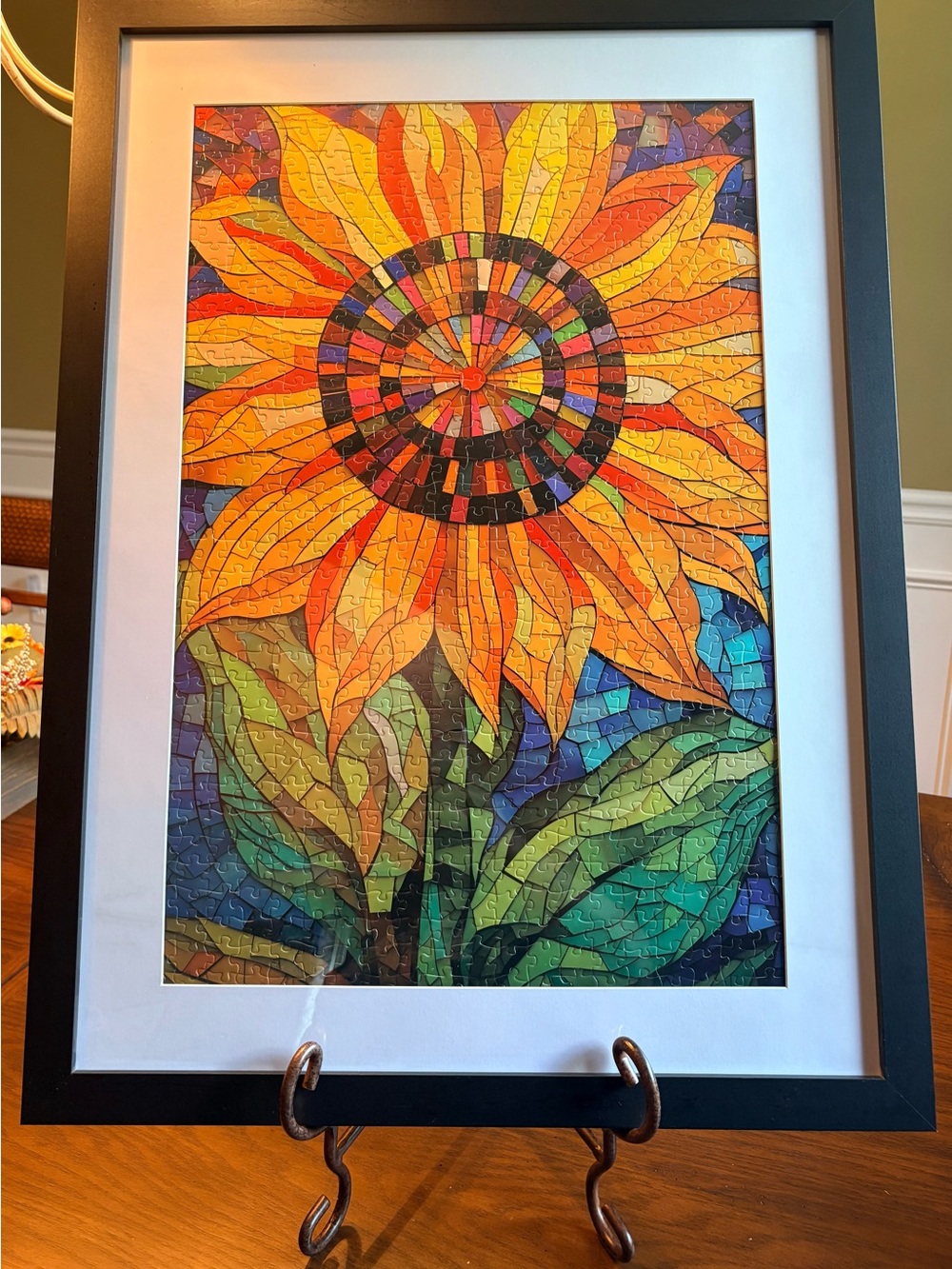 Framed Sunflower Mosaic Art Print in Yellow and Green